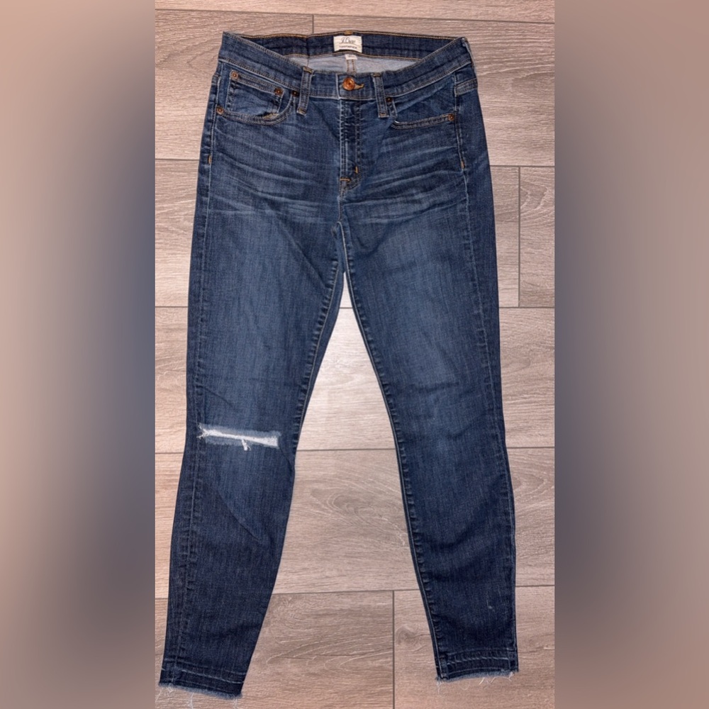 J Crew Skinny Jeans Size 27 Toothpick Distressed Medium Wash GUC